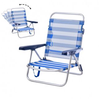 [Pack de 2] Sillas Playa Plegable Convertibles en Cama de Aluminio y Textileno Raya Azul